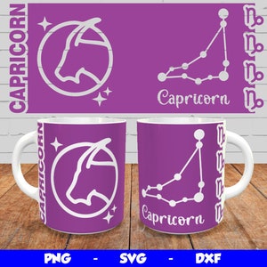 Steenbok Svg mok ontwerp, Cricut mok druk op SVG ontwerp, Steenbok Zodiac sublimatie sjabloon Png, Zodiac Sign mok wrap voor 12oz & 15oz mokken