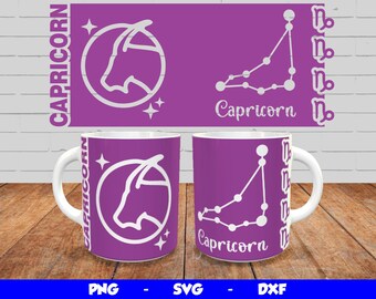 Capricorn Svg Mug Design, Cricut Mug Press SVG Design, Capricorn Zodiac Sublimation Template Png, Zodiac Sign Mug Wrap for 12oz & 15oz mugs