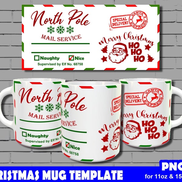 Modèle de mug de Noël, designs de mugs sublimes, designs de mugs de Noël, modèles sublimes, mug 11 oz et 15 oz png, téléchargement immédiat