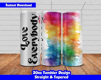 Pride Day tumbler wrap design, 20oz Skinny Tumbler Sublimation, Love Everybody Tumbler PNG, Seamless design