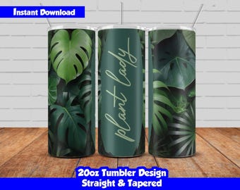 20oz Skinny Tumbler Sublimation Wrap, Plants Lady Design, Customizable PNG Tumbler Wrap, Gift For Mom, Straight & Tapered, Seamless
