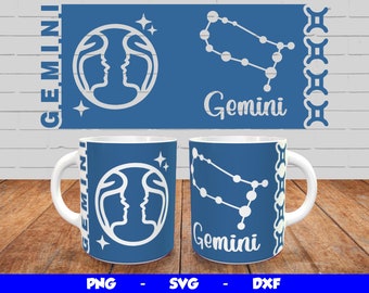 Gemini Svg Mug Design, Cricut Mug Press SVG Design, Gemini Zodiac Sublimation Template Png, Zodiac Sign Mug wrap for 12oz & 15oz mugs