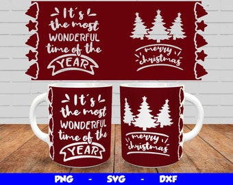 Weihnachten Cricut Mug Press SVG, Mug Press Vorlagen, Weihnachten Mug Wrap svg, Sublimationsdesign Png, frohe Weihnachten svg für 12 Unzen und 15 Unzen Becher