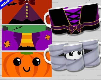 Halloween Mug Templates, Sublimate Mug Designs, Halloween Bundle Mug Designs PNG, Sublimation Mug Wrap, 11oz & 15oz mug