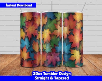 20oz Skinny Tumbler Sublimation Wrap, Maple Leafs Design, PNG Digital Download, Straight & Tapered, Seamless Floral Tumbler Wrap