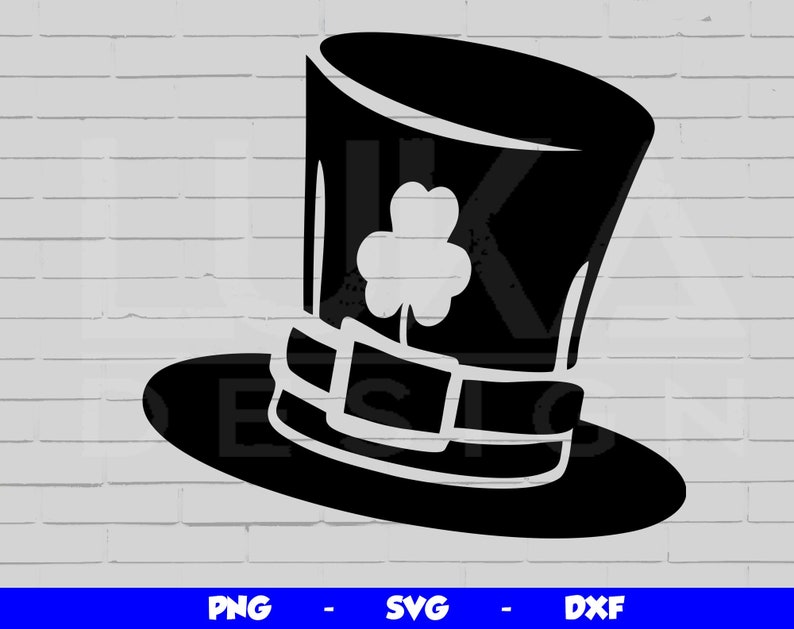May include: Black and green silhouette of a leprechaun's hat with a shamrock on the top.