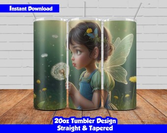 20oz Skinny Tumbler Sublimation Wrap, Little Fairy Design, PNG Digital Download, Straight & Tapered, Seamless Fairy Tumbler Wrap