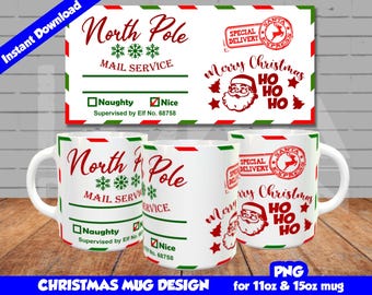 Christmas Mug Wrap, Sublimate Mug Design PNG, Christmas Mug Design, Sublimation Template, 11oz and 15oz mug, Personalized Gift