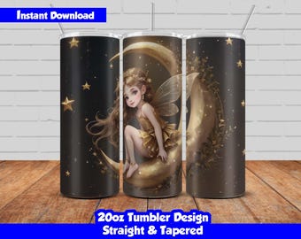 20oz Skinny Tumbler Sublimation Wrap, Little Fairy Design, PNG Digital Download, Straight & Tapered, Seamless Fairy Tumbler Wrap