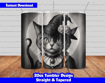 Halloween Cat Tumbler Wrap Design, 20oz Skinny Tumbler Sublimation, Vintage Cat tumbler design PNG, Halloween Tumbler, Seamless design