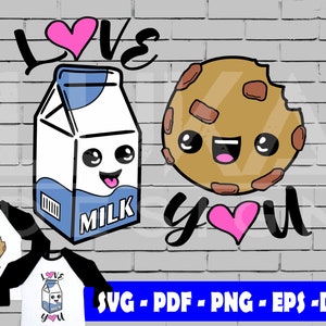 Valentines Day Svg Design, Love t-shirt design, best friends, perfect match, kawaii milk and cookie clipart, cricut svg design