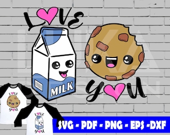 Valentines Day Svg Design, Love t-shirt design, best friends, perfect match, kawaii milk and cookie clipart, cricut svg design