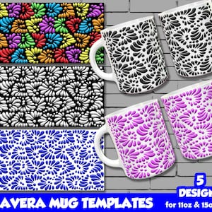Talavera Mug Template, Sublimate Mug Designs, Mexican Art Mug Designs, Sublimate Templates Instant Download for 11oz and 15oz mugs