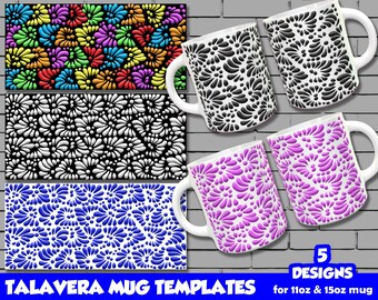 Talavera Mug Template, Sublimate Mug Designs, Mexican Art Mug Designs, Sublimate Templates Instant Download for 11oz and 15oz mugs