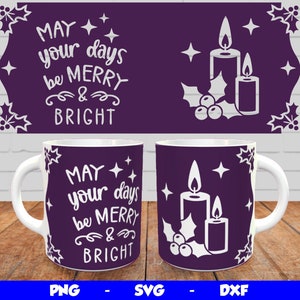 Christmas Cricut Mug Press SVG, Mug Press Template, Christmas Mug Wrap svg, Sublimation Design Png, Merry and Bright Svg for 12oz & 15oz mug