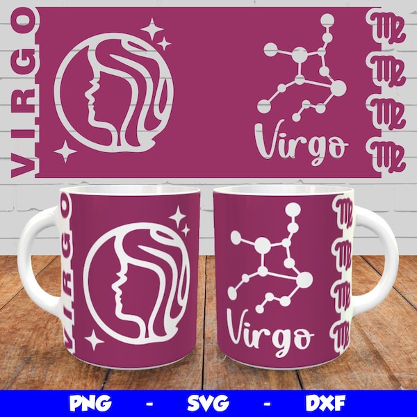 Virgo Svg Mug Design, Cricut Mug Press SVG Design, Virgo Zodiac Sublimation Template Png, Virgo Sign Mug Wrap for 12oz & 15oz mugs