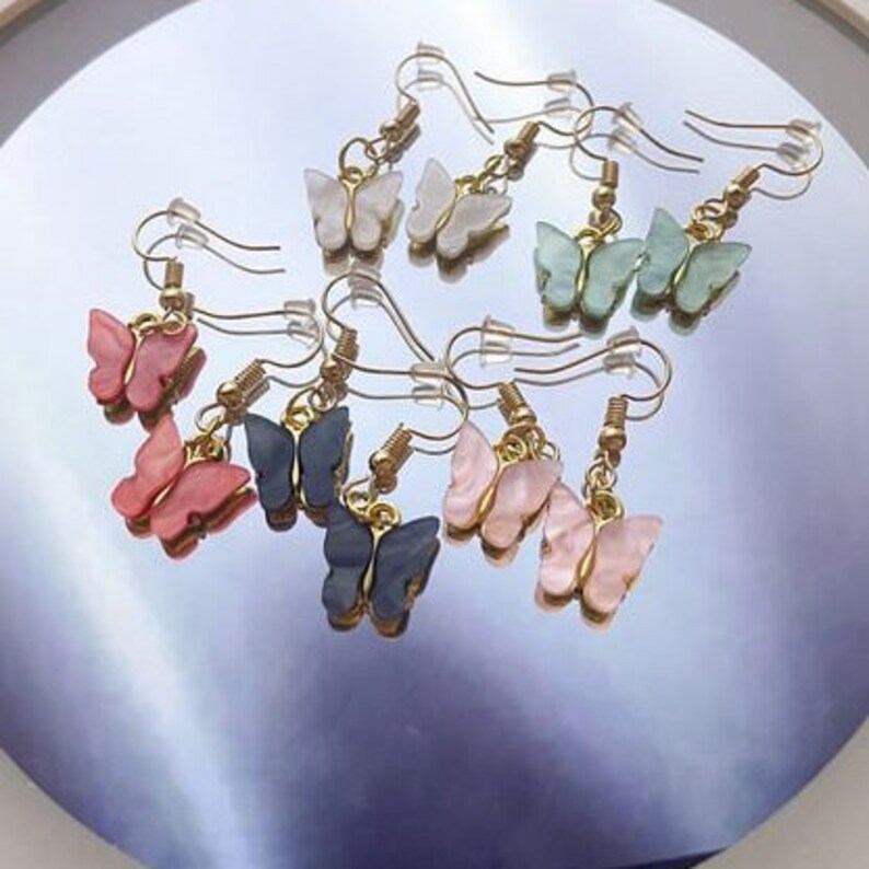 Multi color Gold Butterfly Dangle Earrings Aesthetic Earrings Etsy
