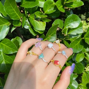 Crystal Rings, Jewelry Gift, Crystal Wire Rings, Wire Wrapped Gemstone Rings, Crystal Ring Set,  Beaded Wire Ring, Promise Ring