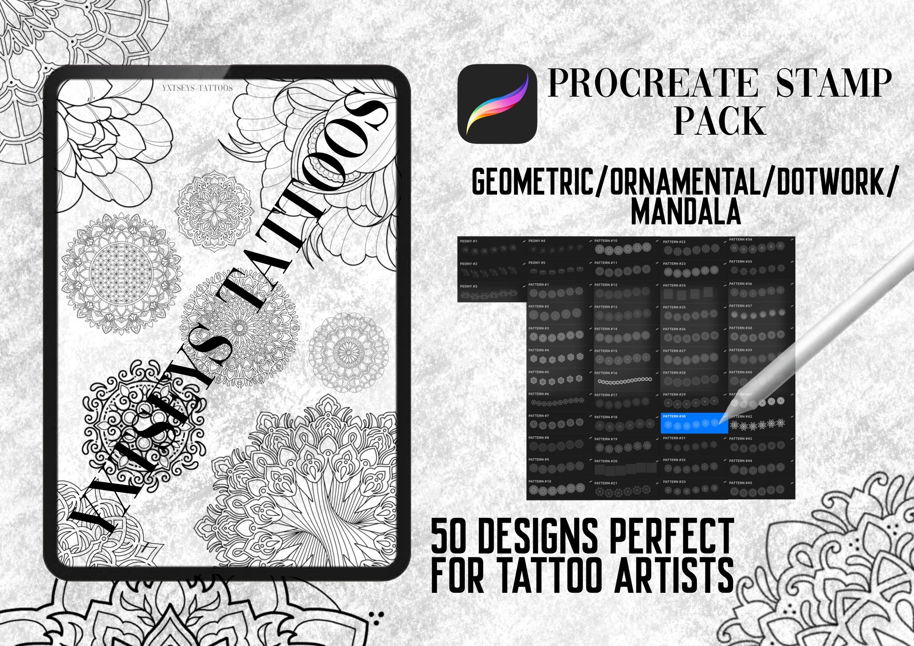 50 pinceles sello para Procreate: Mandala, Geométrico, Dotwork y Ornamental para tatuaje