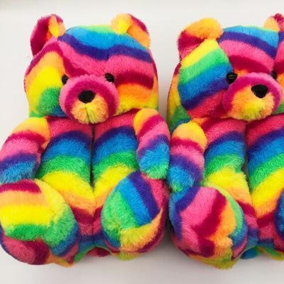 Cute Fluffy Plush Teddy Bear Slippers Etsy