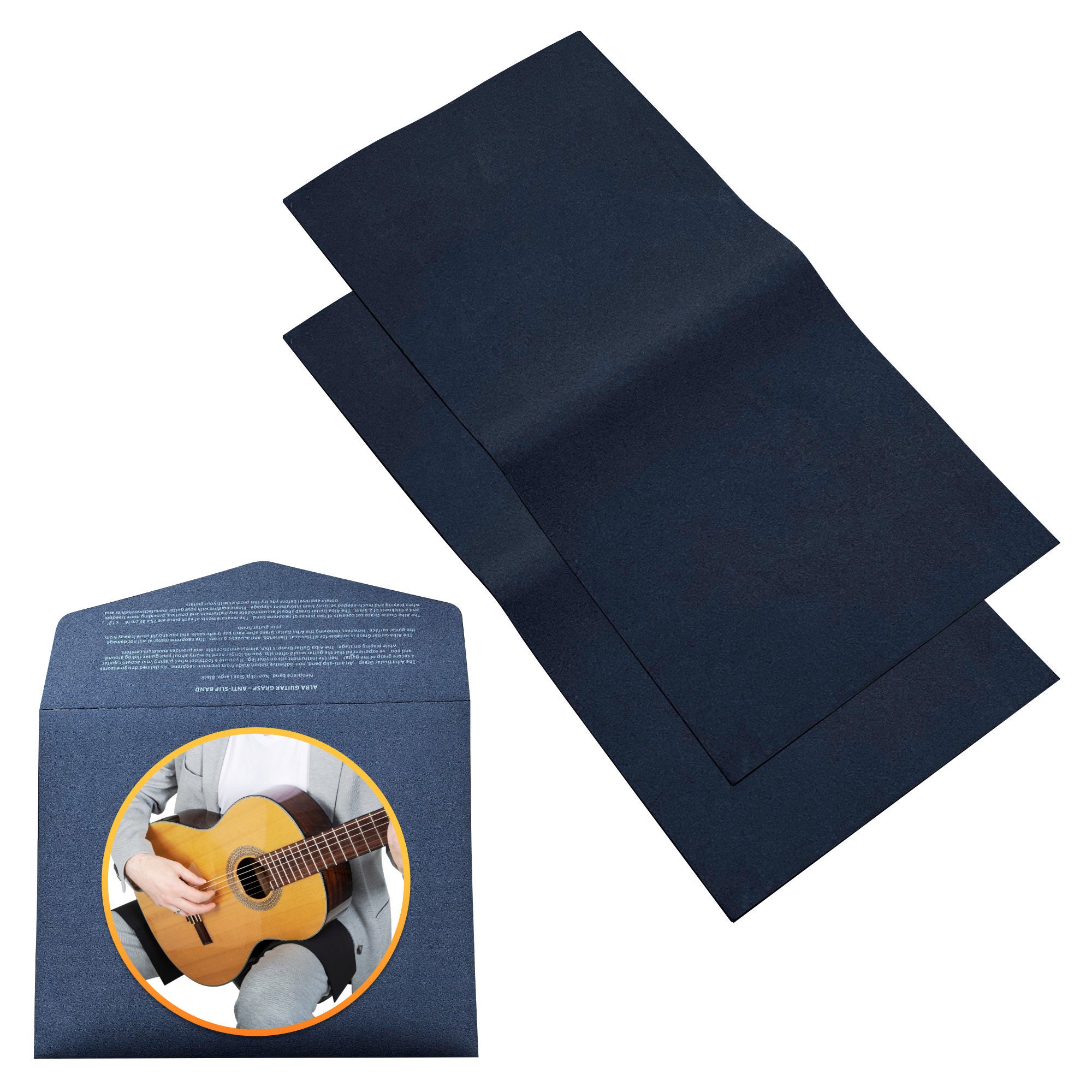 ALBA GITARRE GRASP Anti-Rutsch-Bänder für Konzertgitarre, Flamenco-Gitarre, Neopren-Bänder, 2 Stück im Set, Größe L, Schwarz