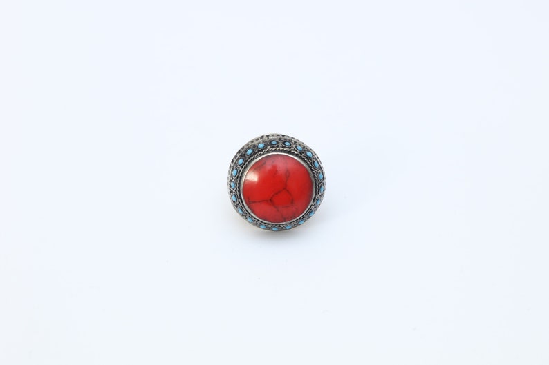 Red-turquoise Outlet sale feature vintage tribal ring-afghan ring-boho-hi ring-kuchi shopping