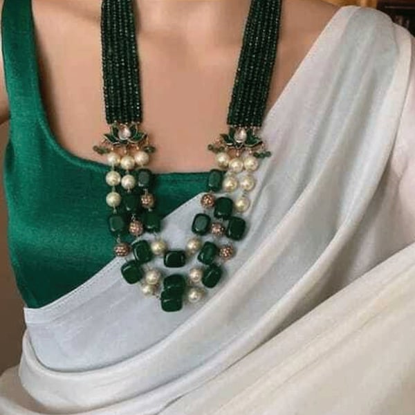 Kundan Long Necklace/ Indian Jewelry/ Ruby Lotus Necklace/ Victorian Pearl Necklace/ Indian Wedding/ Green Necklace Set/ Pakistani Jewelry