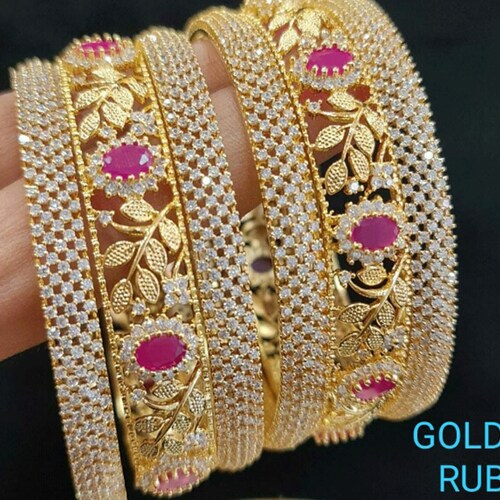 Pink CZ Rose Gold Bangles Set Gold Ruby Bangles Indian Bangle - Etsy UK