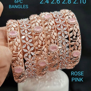 Pink CZ Rose Gold Bangles Set/ Gold Ruby Bangles/ Indian Bangles/ Pakistani Jewelry/ Indian Jewelry/ CZ Diamond Baguette Bangles/ Punjabi