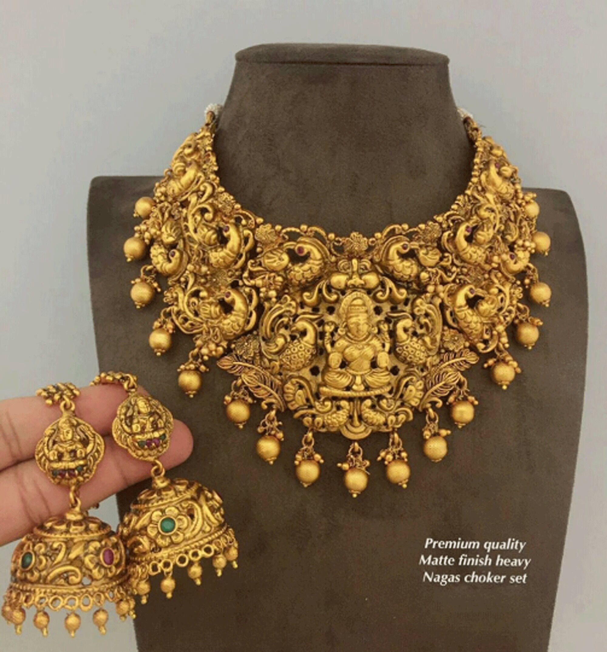South Jewelry Lakshmi Necklace Temple Jewelry Antique Gold