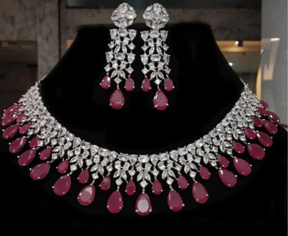 Cz diamond necklace set sale