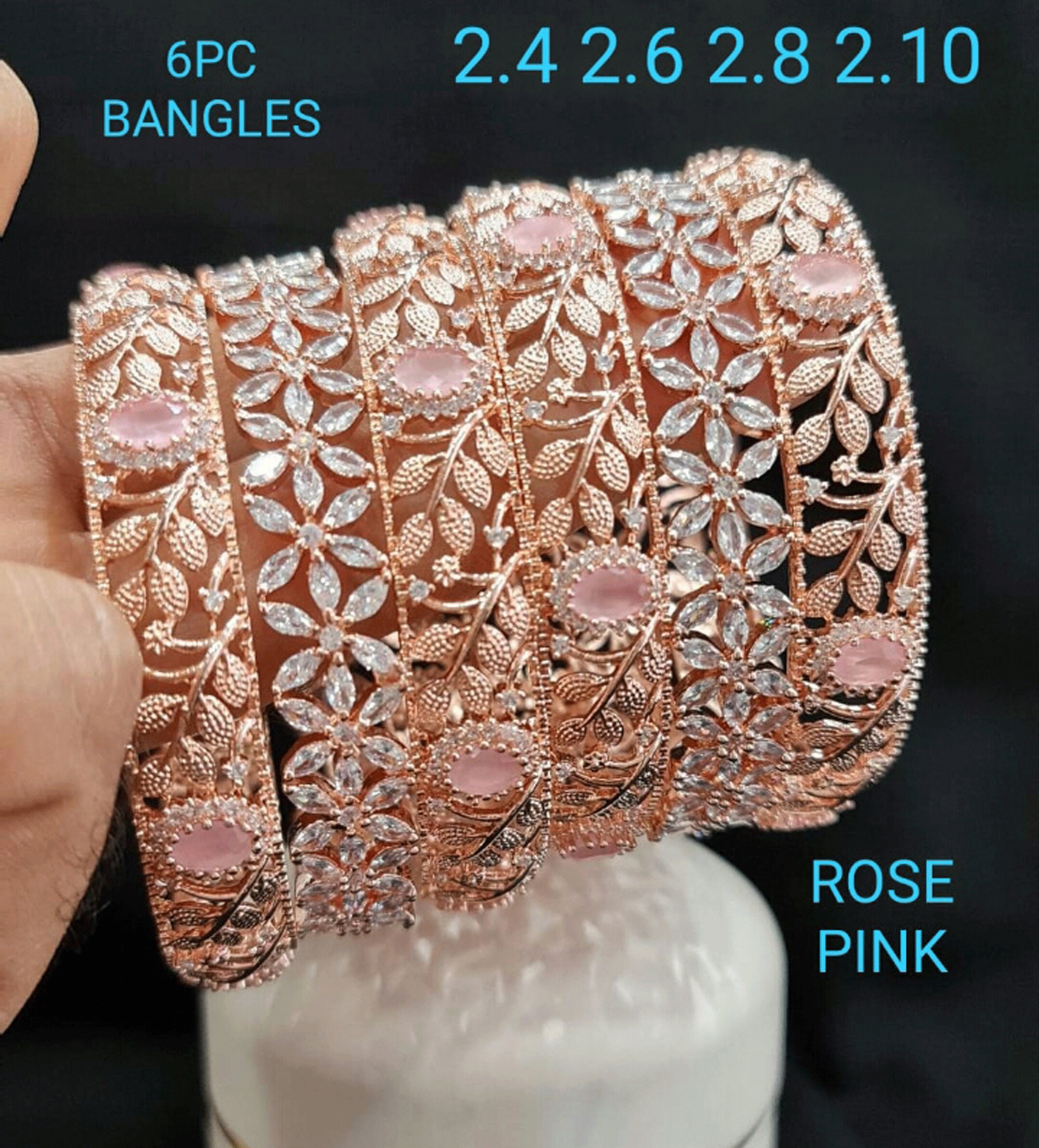 Pink CZ Rose Gold Bangles Set/ Gold Ruby Bangles/ Indian 
