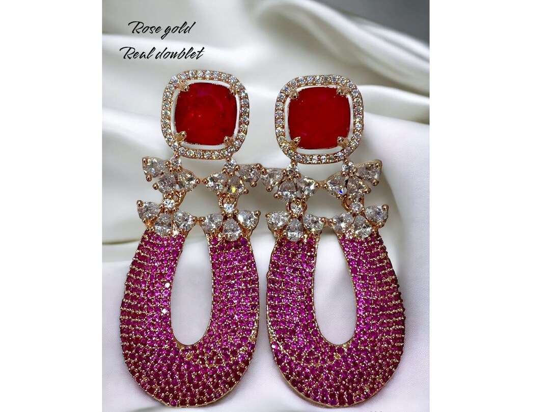 Valentines Special Stylish Latest Fashion Rose Gold Plated Cubic Zirconia American Diamond Round Stud Earrings For Women/Girls
