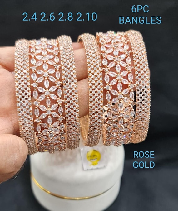 Indian Jewelry Set 6 High Quality Designer CZ Diamond Bangles Diamond Baguette Bangle Statement Jewelry AD Bangle Bridal Bangles CZ Set