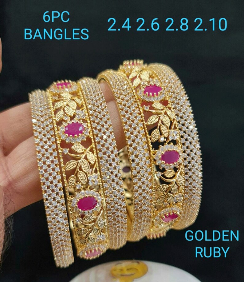 Pink CZ Rose Gold Bangles Set Gold Ruby Bangles Indian Bangle Etsy