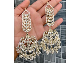 Kundan Long Earrings Gold Earrings Polki Earrings Indian Jewelry Pearl Earrings Indian Chandbali Jhumka Earrings Pakistani Sahara Earrings