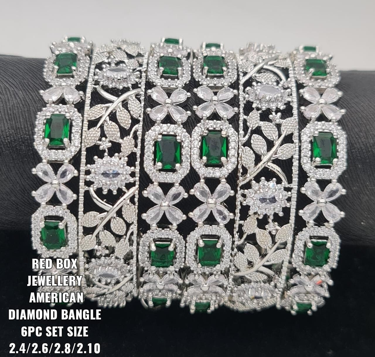 Emerald Green AD Bangles Set of 6 Silver Indian Bangles