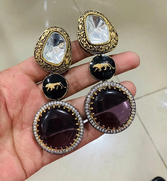 Buy Khwaish Sabyasachi Kundan Polki Jhumka Earrings for Women and Girls,  Costume Jewellery, Silver Art Jewellery, Sabyasachi Jewellery, Traditional  Jewellery | Product Code: 0268 (Black) at Amazon.in