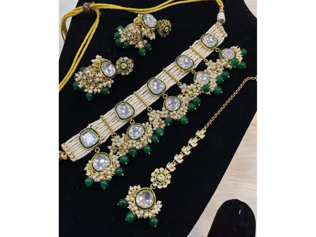 Polki Kundan Necklace Green Kundan Set Indian Jewelry Kundan Etsy