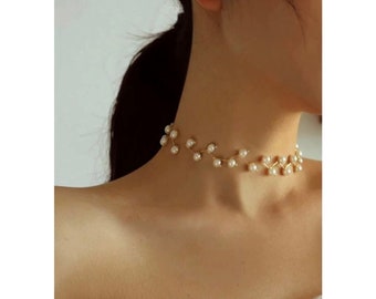 Gold Pearl Choker Beaded Necklace Indian Jewelry Pakistani Jewelry Bollywood Jewelry Gold Necklace Indian Choker Indian Wedding Jewelry