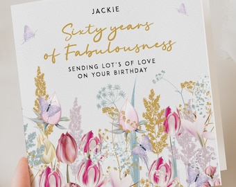 Personalised 60th Birthday Card For Mum, Happy Sixtieth Birthday Card, Wife 60th Birthday Card, 60th Birthday Gift For Sister, Friend