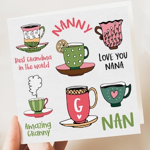 Carte d'anniversaire pour nounou, carte de fête des mères, carte de thé mignonne | Nan Petit-fils, de petits-enfants, petite-fille, petit-fils,