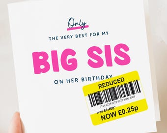 Funny Birthday Card for Sister: Yellow Sticker Fan