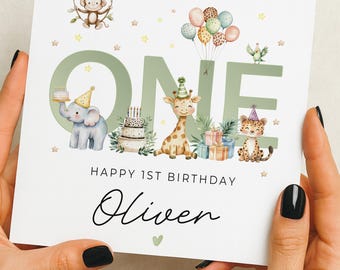 Animal 1st Birthday Card For Boy, Son 1st Birthday Card, Special First Birthday Gift For Grandson, First Birthday Card, Nephew 1st Birthday