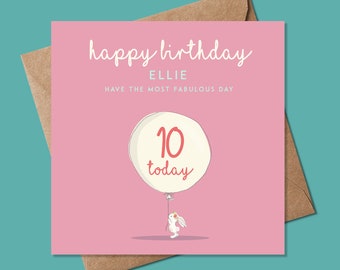 10th Birthday Card for girl, Birthday Card for her,  Personalised Birthday Card for Girl, 10th Birthday Card