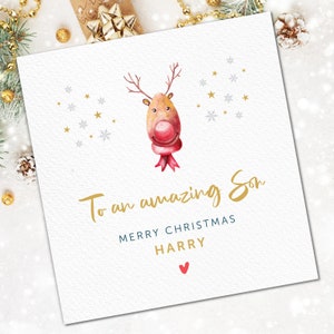 Tarjeta de Navidad de reno personalizada para hijo / Tarjeta de reno para hijo / Tarjeta de Navidad de hijo personalizada / Tarjeta de hijo especial / Hijo mayor