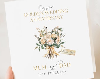 Golden Wedding Anniversary Card - 50th Wedding Card, GOLDEN Anniversary - Grandparents - Mum and Dad, Friends, Congrats 50 Years Married