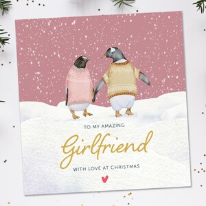 Carte de Noël pour petite amie | Carte de Noël de petite amie | Carte de Noël de petite amie avec pingouin | Carte de Noël femme avec pingouin