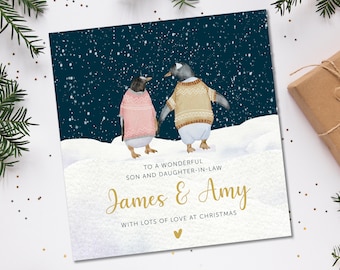 Carte De Noël Pour Beau-fils Et Belle-fille. Carte De Noël Faite Main. Carte De Noël Simple Avec Arbre De Noël, étoile Scintillante 3D Et Pierres Précieuses