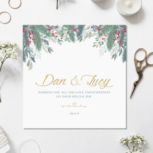 Cartão de casamento, cartão de casamento de Natal, cartão de casamento personalizado, cartão de recém-casado, cartão de casamento floral, cartão de casamento de flores selvagens